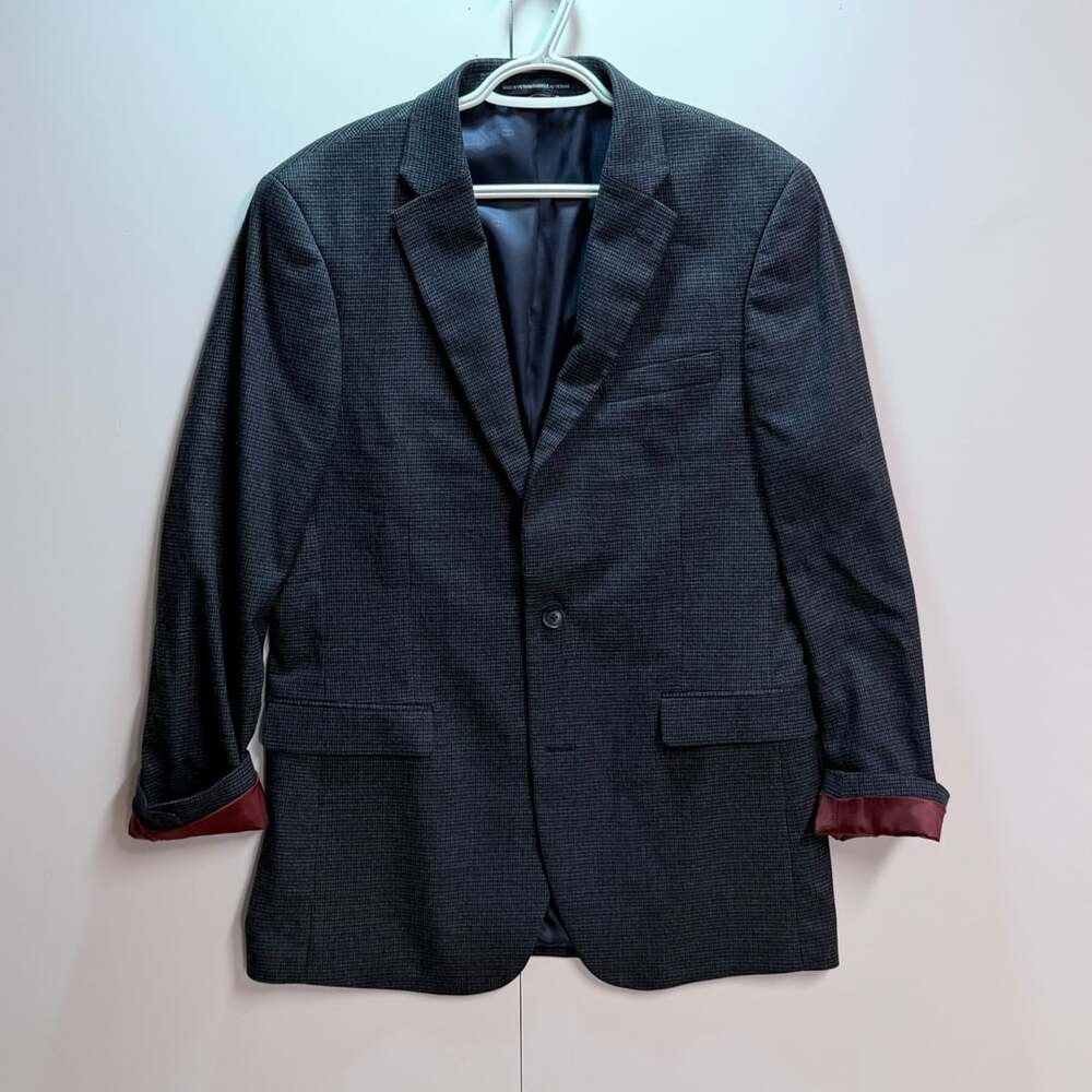 Tommy Hilfiger Sport Coat Size 40L Charcoal Gray Check Blazer
